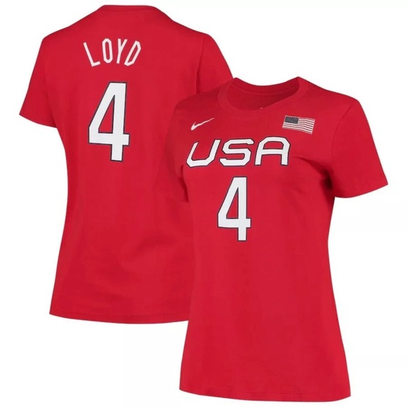 Official Team USA Women's Nike Jewell Loyd #4 Red Team USA Name & Number T-Shirt - Picture 1 of 3